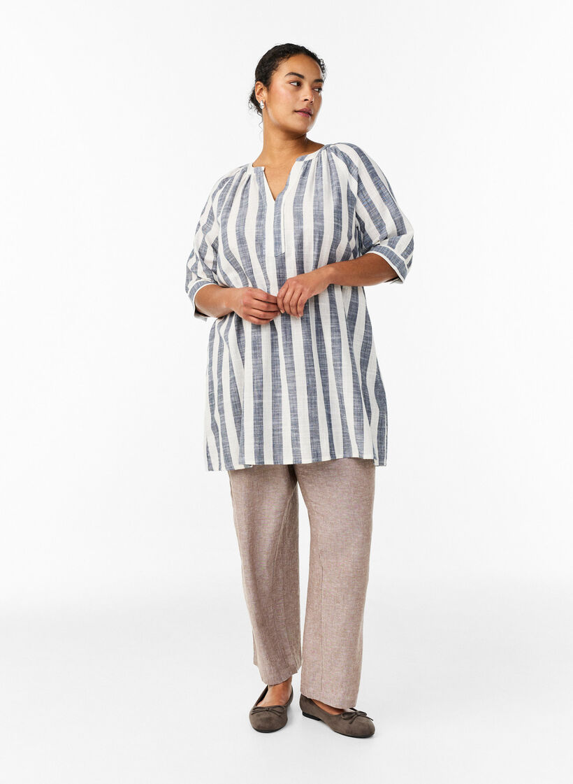 Tunika i bomuld med V-udsk&aelig;ring, Beige, Model image number 1