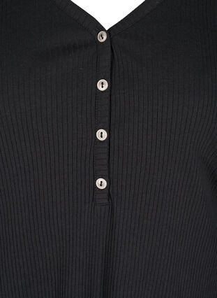 Langærmet bluse i rib med knappedetaljer, Black, Packshot image number 2