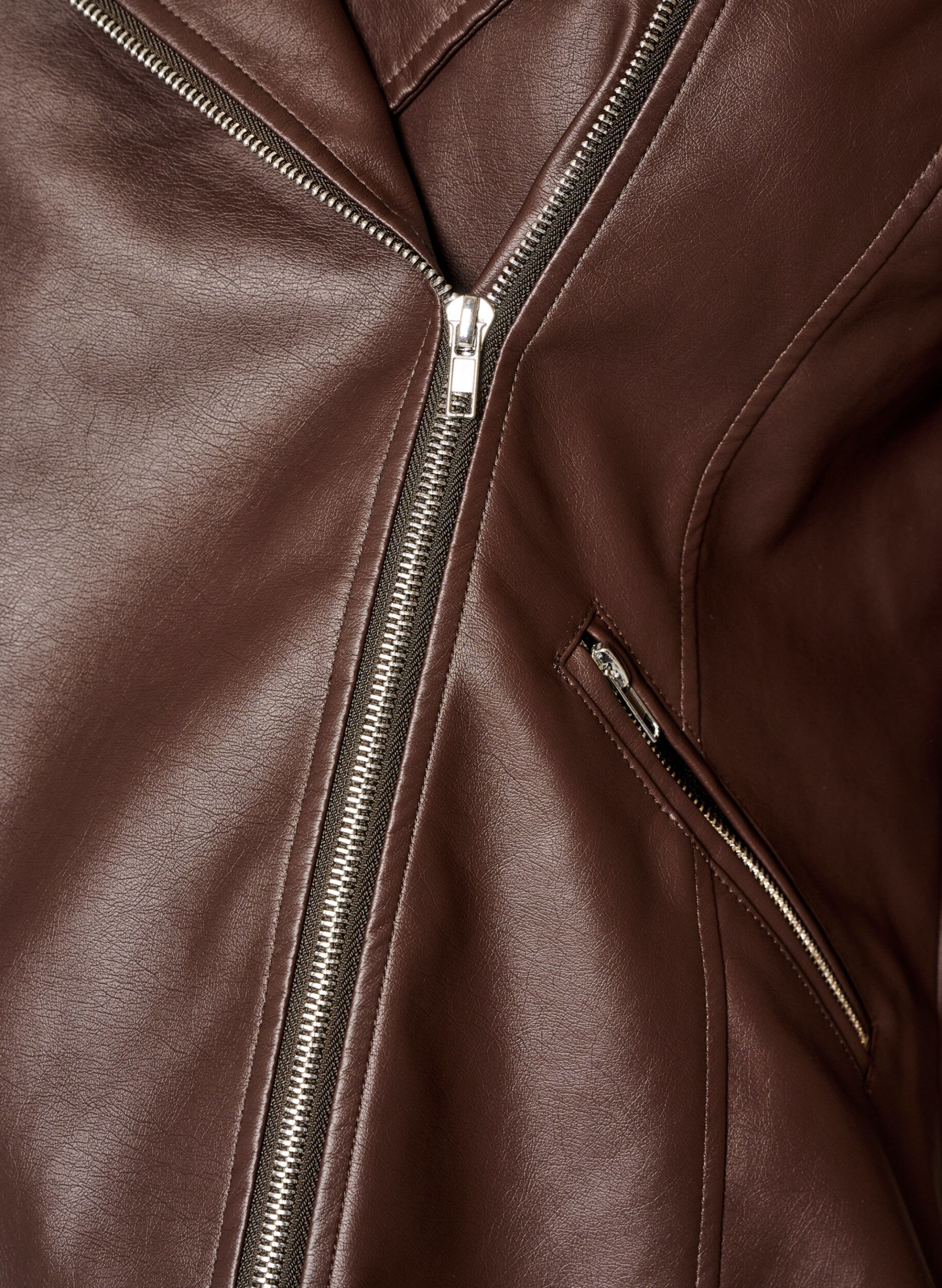 ZizziBikerjakke i imiteret l&aelig;der , Brun, Packshot image number 2