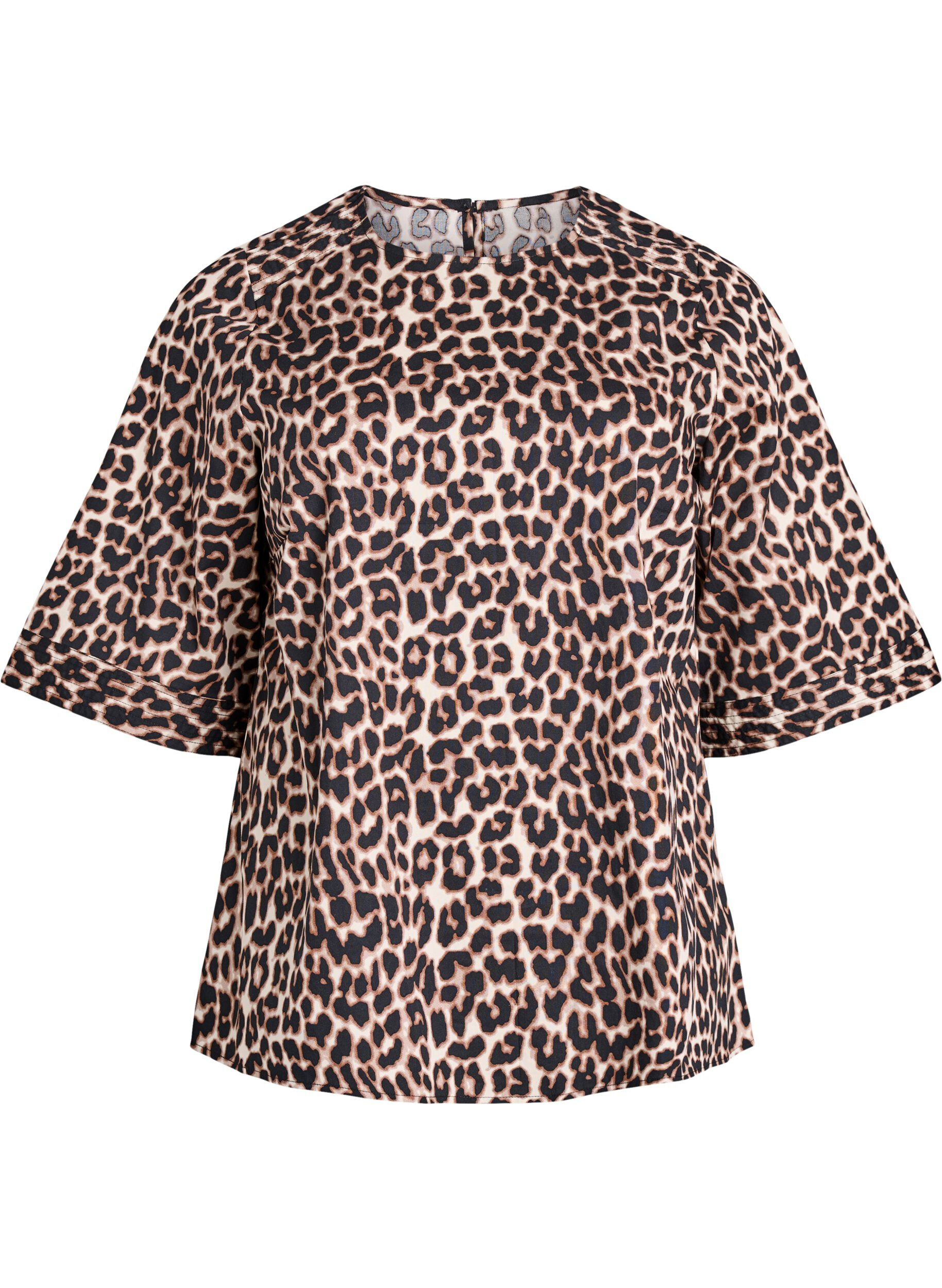 Bluse med stikningsdetaljer og 3/4-&aelig;rmer