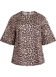 Bluse med stikningsdetaljer og 3/4-ærmer, Brun