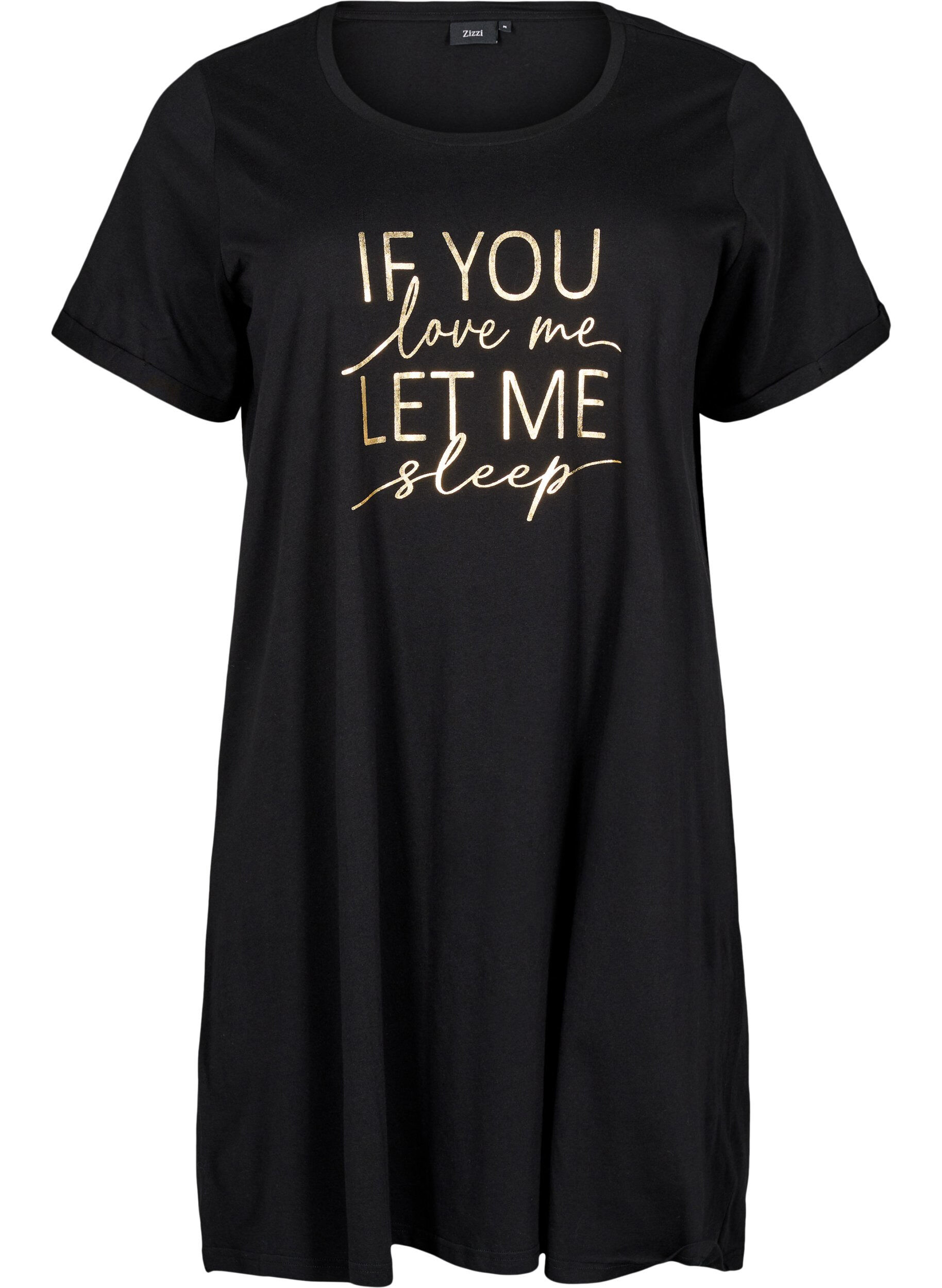 Zizzi Kort&aelig;rmet natkjole i &oslash;kologisk bomuld , Sort, Packshot image number 0