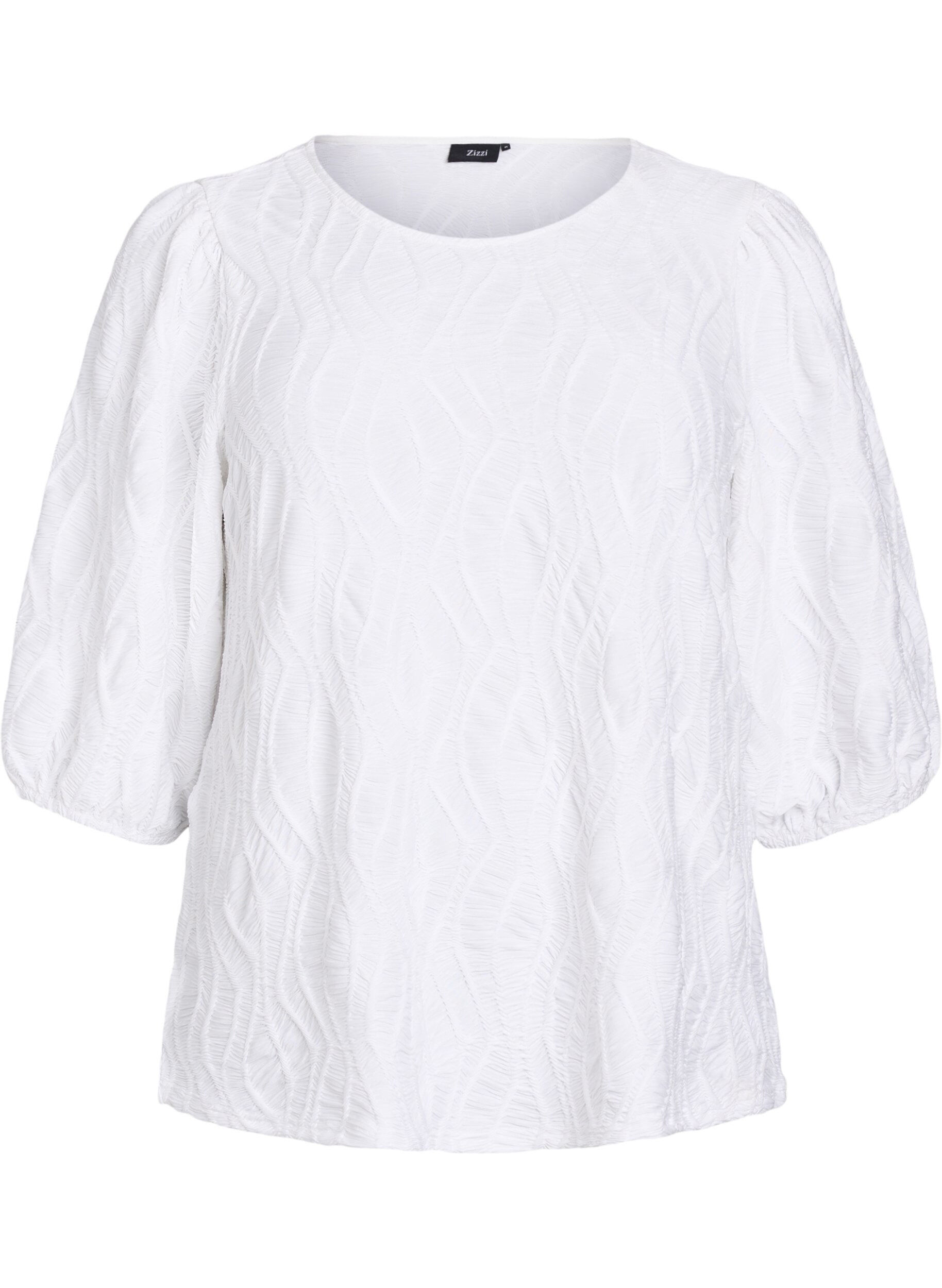 ZizziBluse med tekstur og 3/4 &aelig;rmer, Hvid, Packshot image number 0