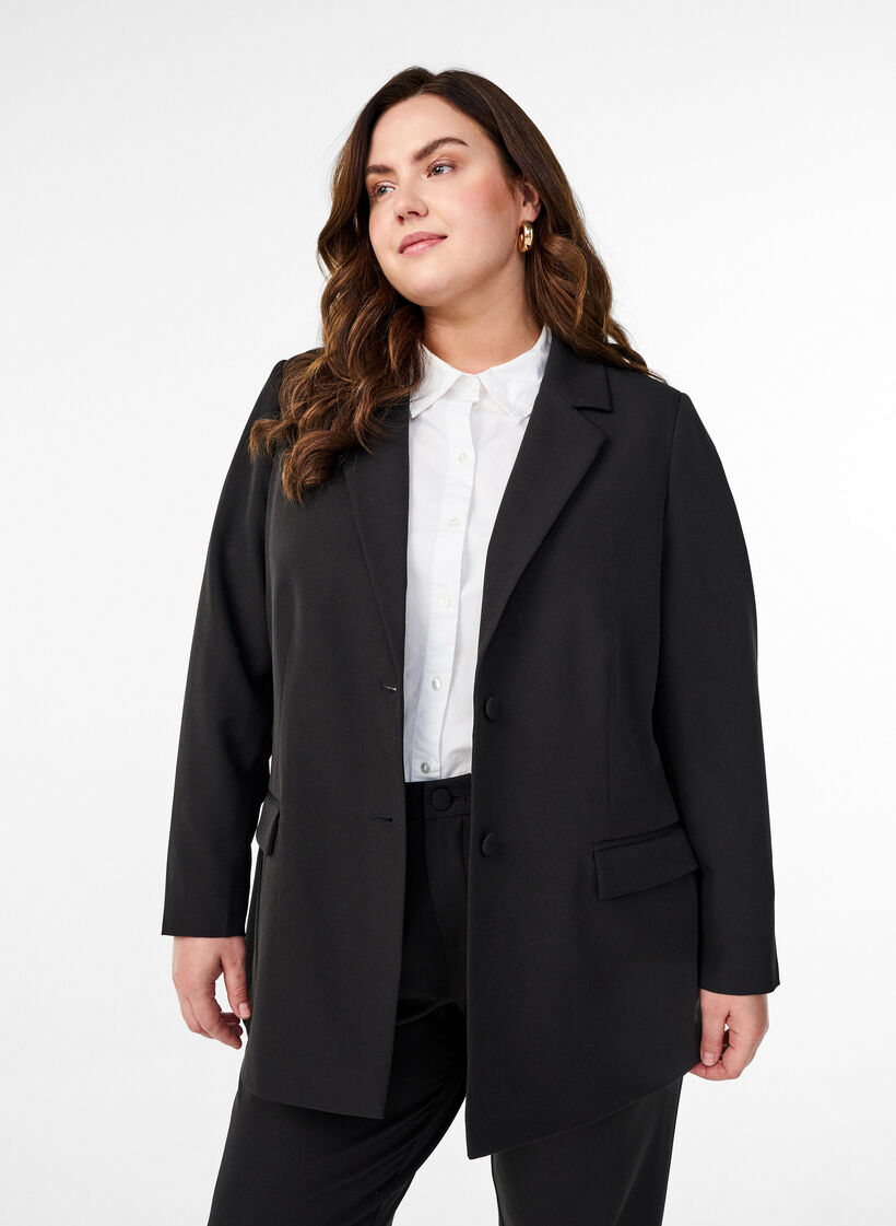 Klassisk blazer med knaplukning, Sort, Model image number 0