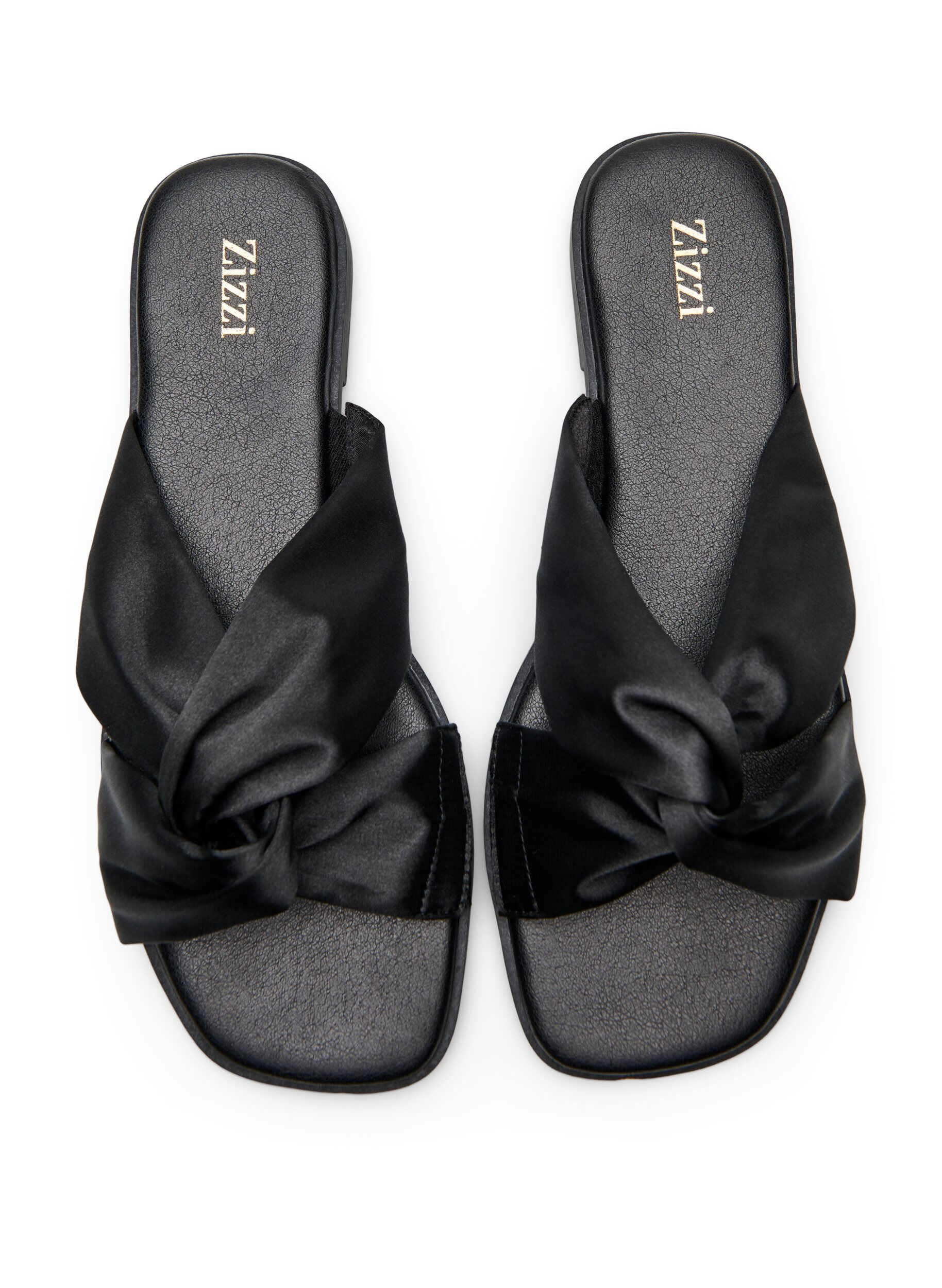 Zizzi Wide fit - Flade sandaler med krydsede satin-stropper, Sort, Packshot image number 1
