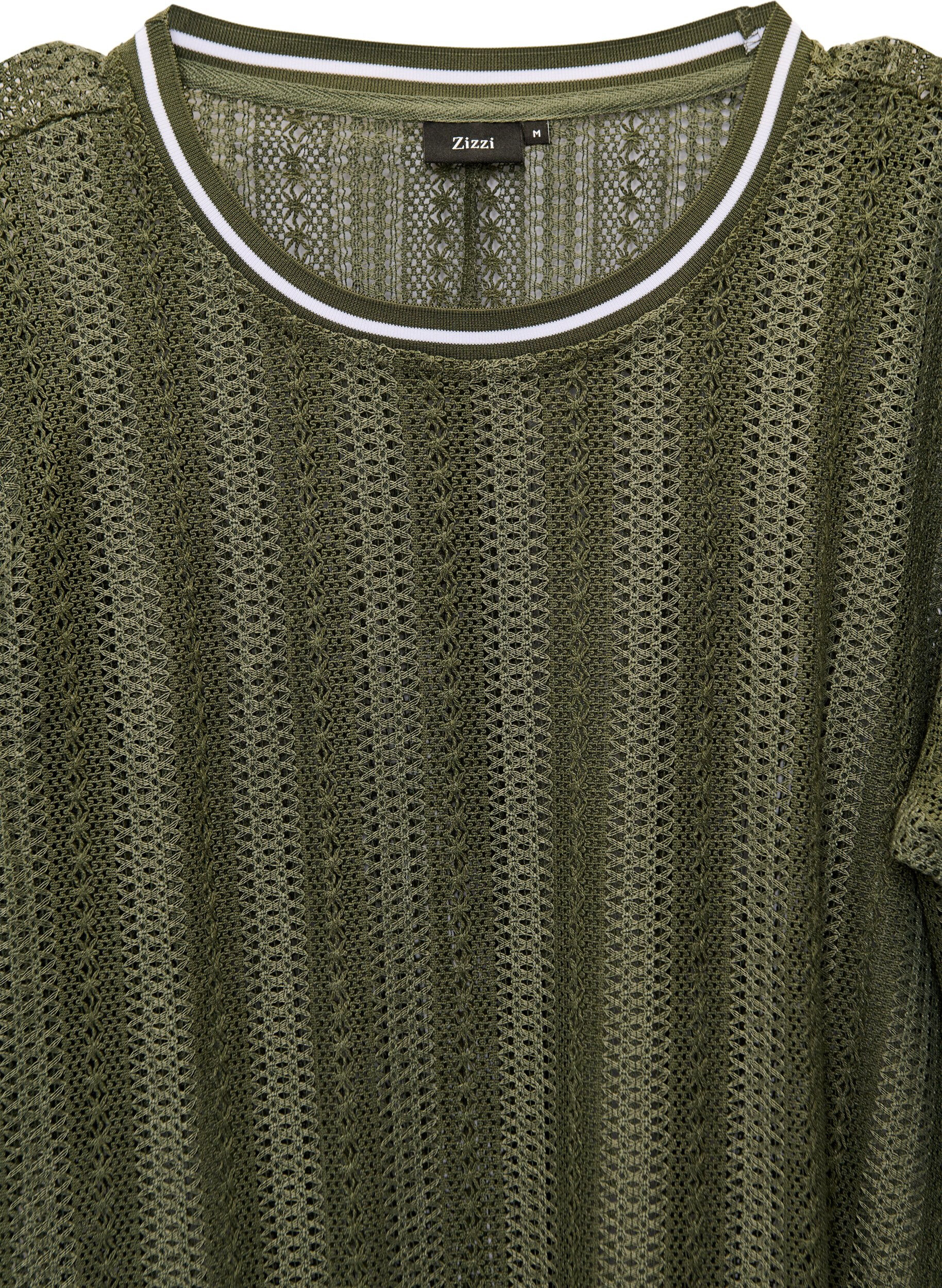 Zizzi Midikjole med hulm&oslash;nster og korte &aelig;rmer, Gr&oslash;n, Packshot image number 1