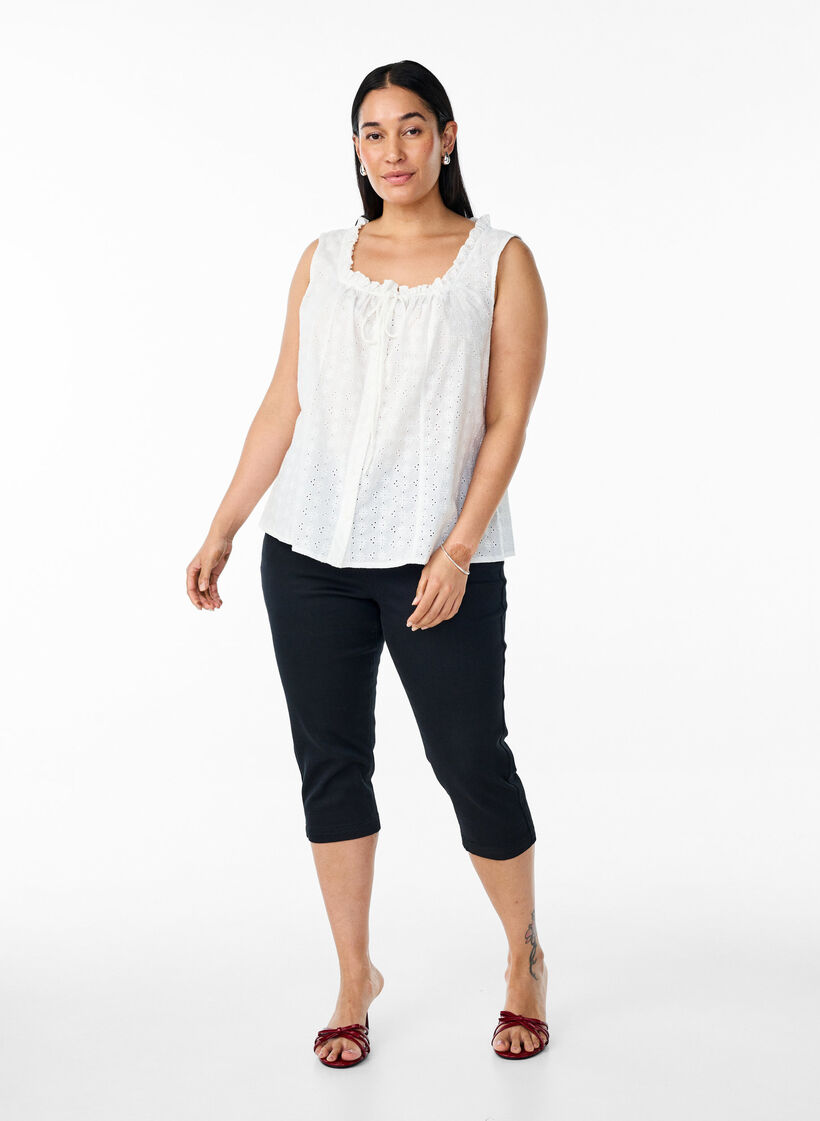 &AElig;rmel&oslash;s bluse med broderie anglaise og fl&aelig;ser, Vanilla, Model image number 1