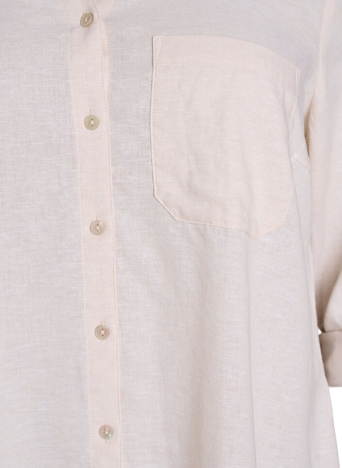 Skjorte i h&oslash;r og viskose med 3/4-&aelig;rmer, Beige, Packshot image number 2