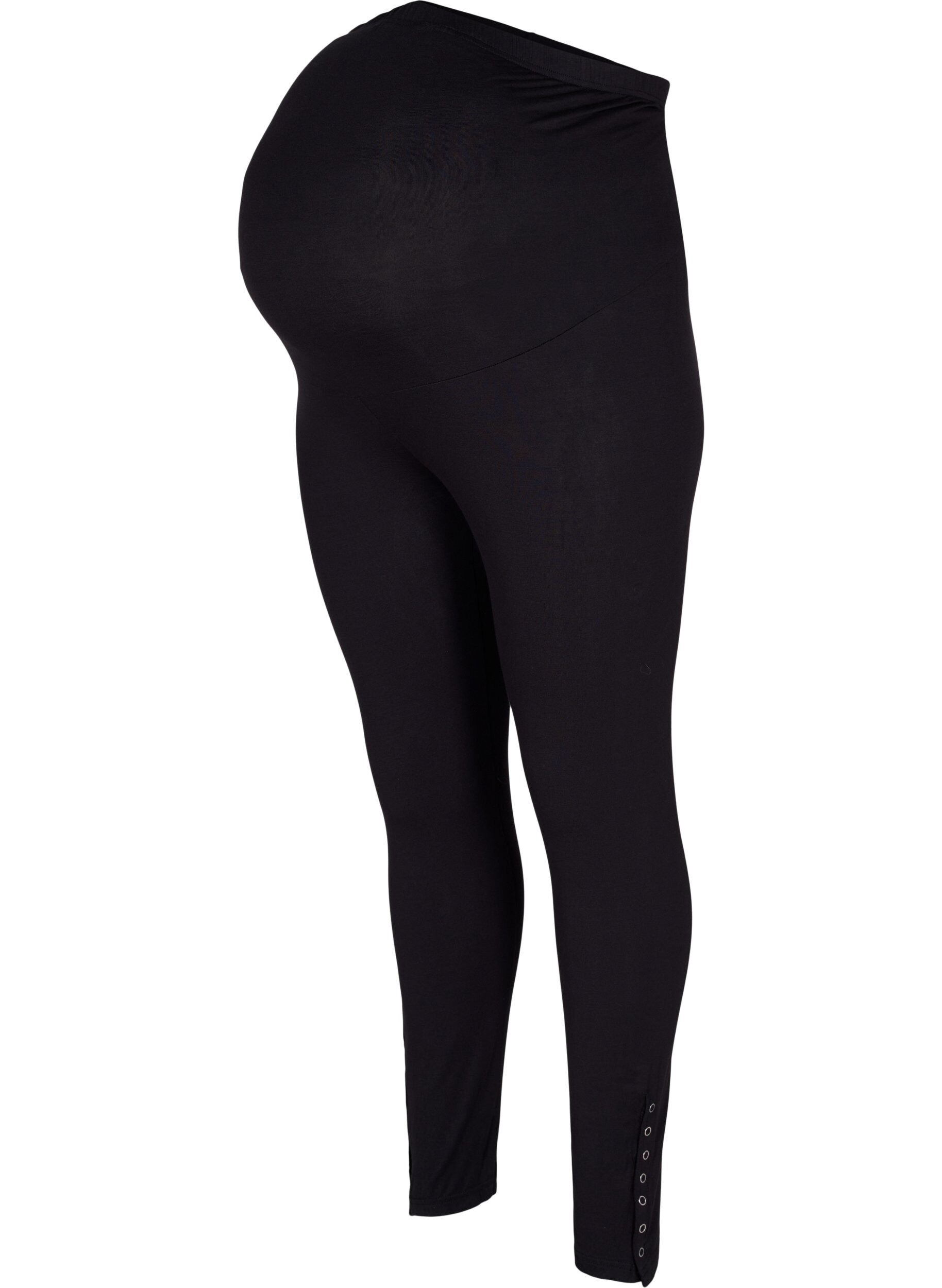 Zizzi Graviditets leggings i viskose med knapper, Black, Packshot image number 0