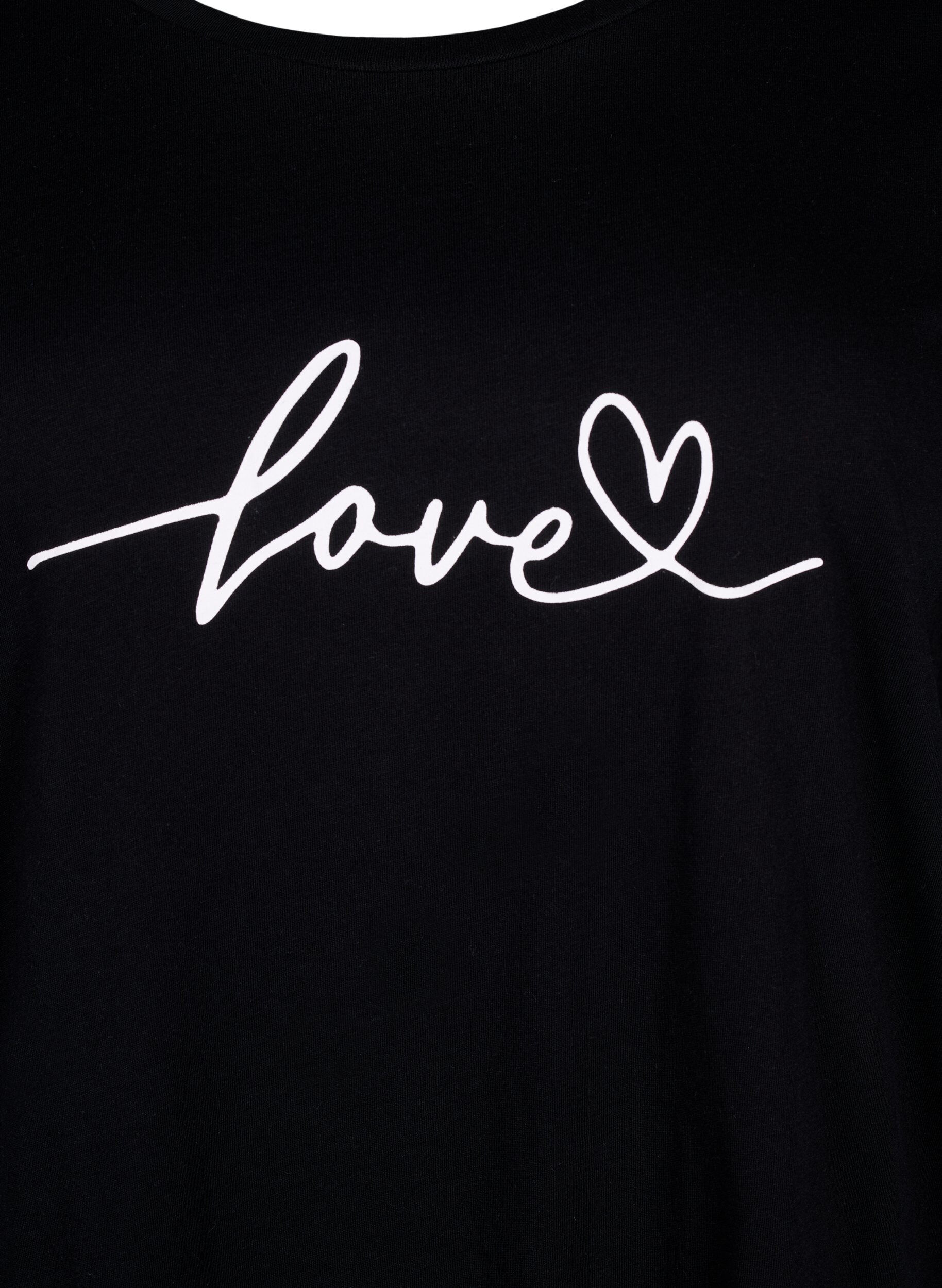 Zizzi T-shirt i bomuld med print og rund hals , Black W. Love, Packshot image number 2