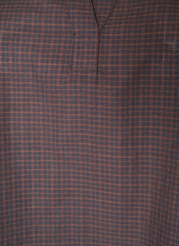Ternet bluse med V-hals og 3/4-&aelig;rmer, Brun, Packshot image number 2