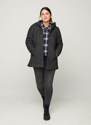Kort meleret jakke med uld, Dark Grey Melange, Model image number 3