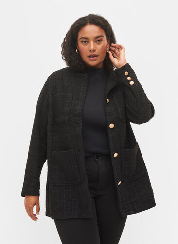 Boucle jakke med lommer, Black, Model image number 0