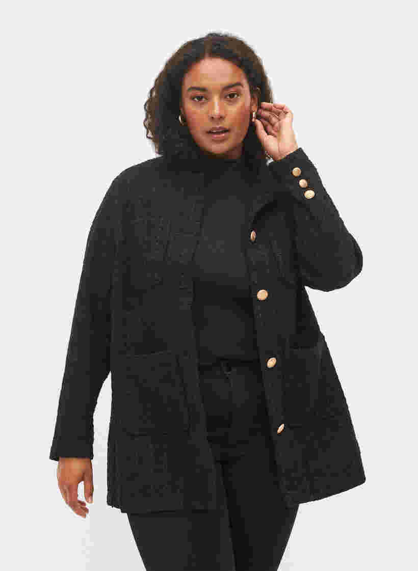 Boucle jakke med lommer, Black, Model