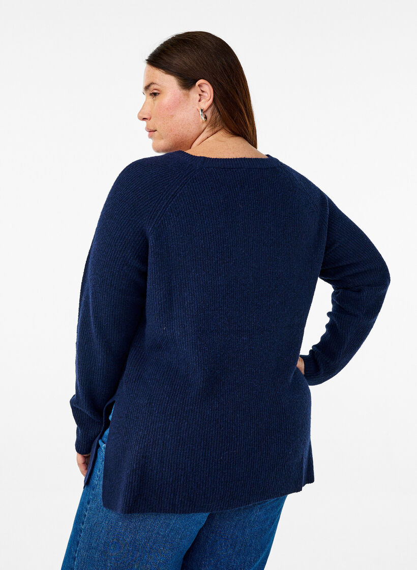 Strikbluse med rund hals, Naval Academy Mel., Model image number 1