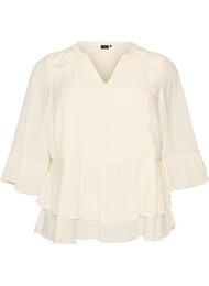 Bluse med 3/4-&aelig;rmer og fl&aelig;sedetaljer, Vanilla