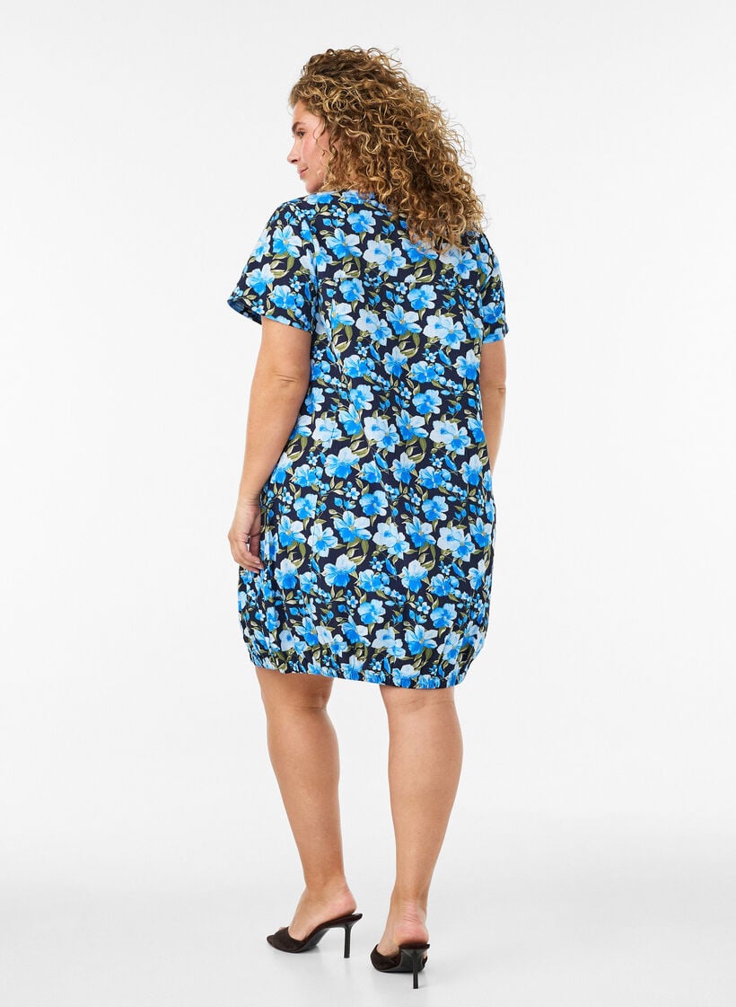Kort&aelig;rmet bomuldskjole med print, Bl&aring;, Model image number 2