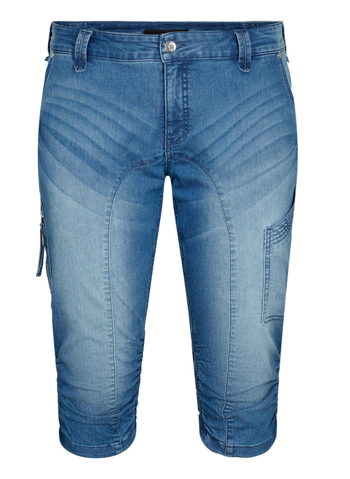 Slim fit capri jeans med lommer, Blå, Packshot image number 0