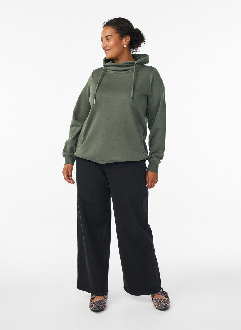 Sweatshirt med h&oslash;j krave og lommer, Gr&oslash;n, Model image number 1