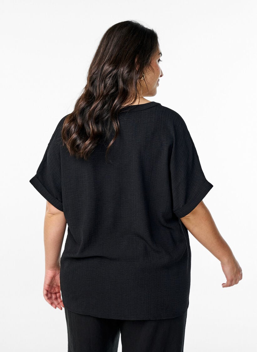 L&oslash;s bluse med korte &aelig;rmer, Sort, Model image number 2