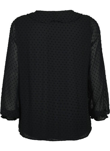 Bluse med flæser og prikket tekstur, Black, Packshot image number 1