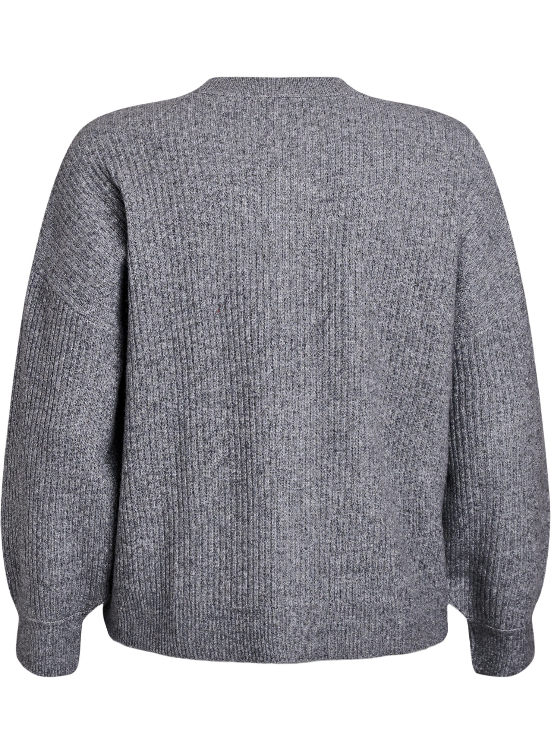 Zizzi Ribstrikket cardigan med knapper, Gr&aring;, Packshot image number 1