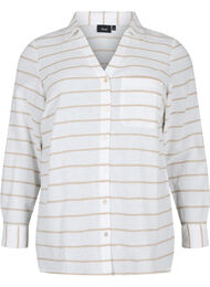 Skjortebluse med knaplukning, White Taupe Stripe