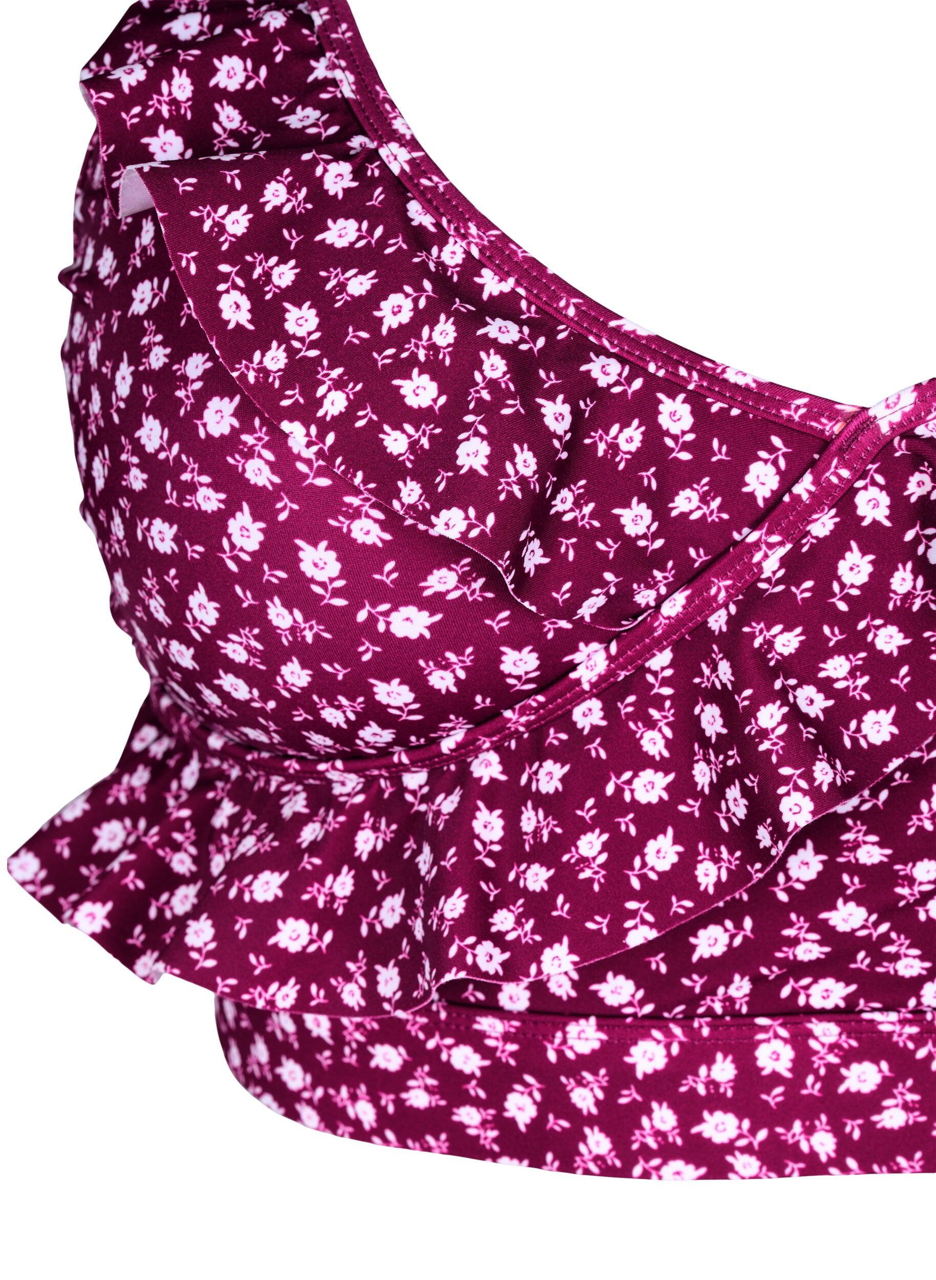 ZizziBlomstret bikini bh med fl&aelig;sedetaljer, R&oslash;d, Packshot image number 2