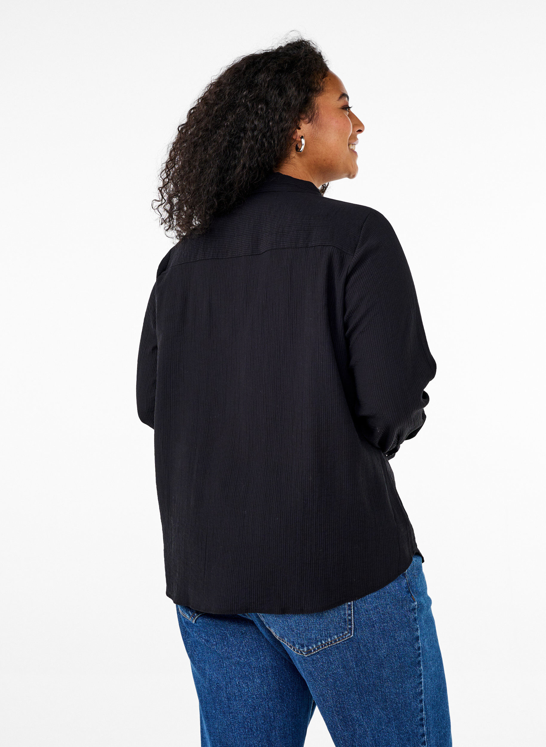 ZizziSkjorte med stribet struktur, Sort, Model image number 2