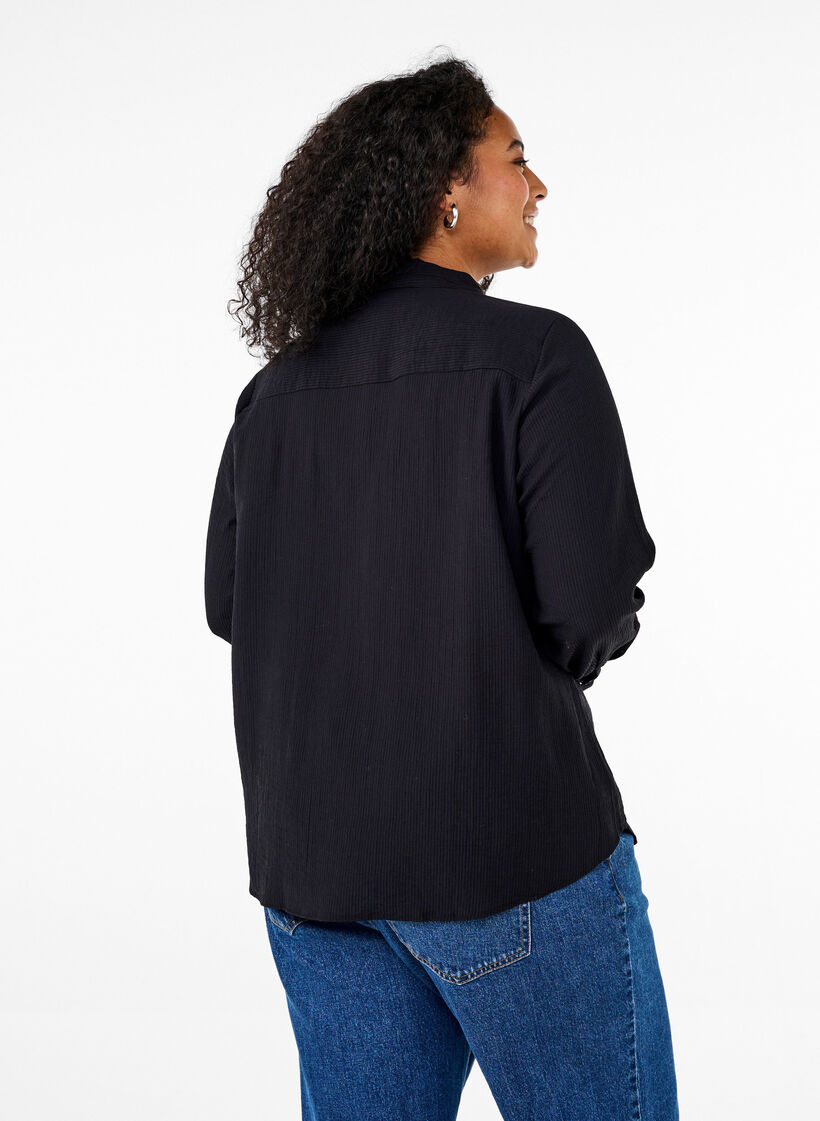 Skjorte med stribet struktur, Sort, Model image number 2