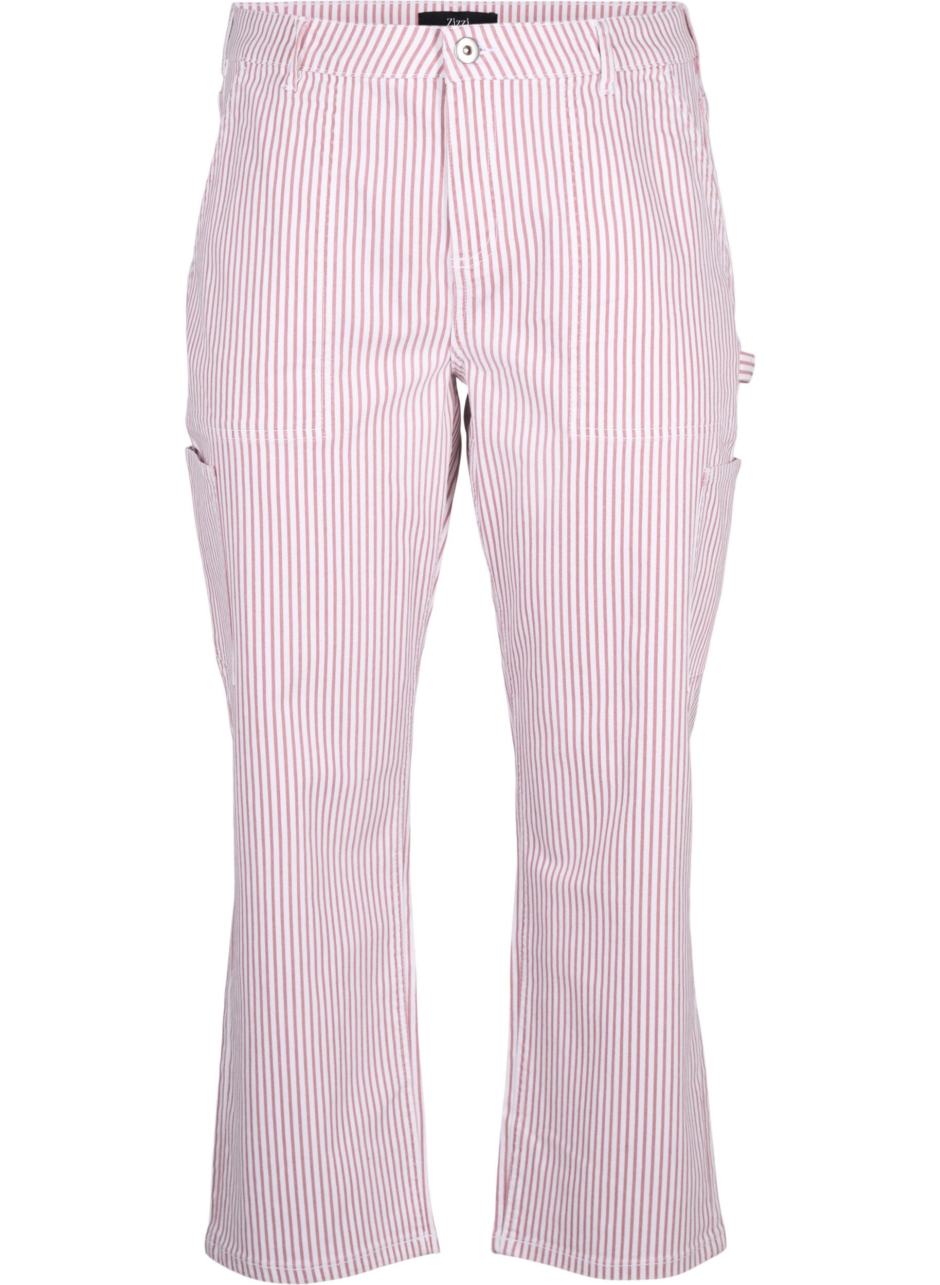 Zizzi Stribede cargo jeans med straight fit, Rose White Stripe, Packshot image number 0