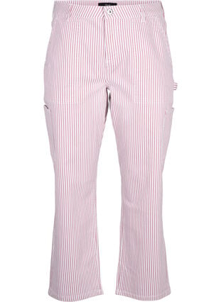 Stribede cargo jeans med straight fit, Rose White Stripe, Packshot image number 0