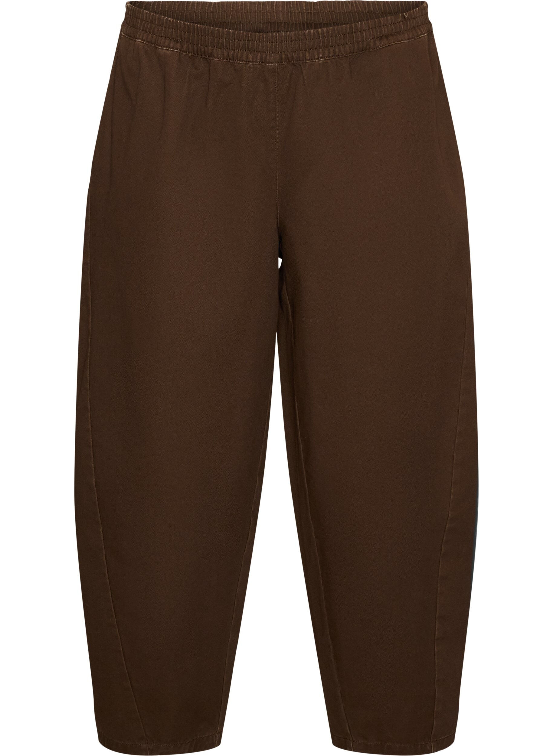 ZizziBarrel jeans med h&oslash;j talje og elastisk linning, Brun, Packshot image number 0