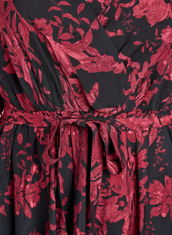 Knælang kjole med bindebælte og wrap-look, Sort, Packshot image number 2