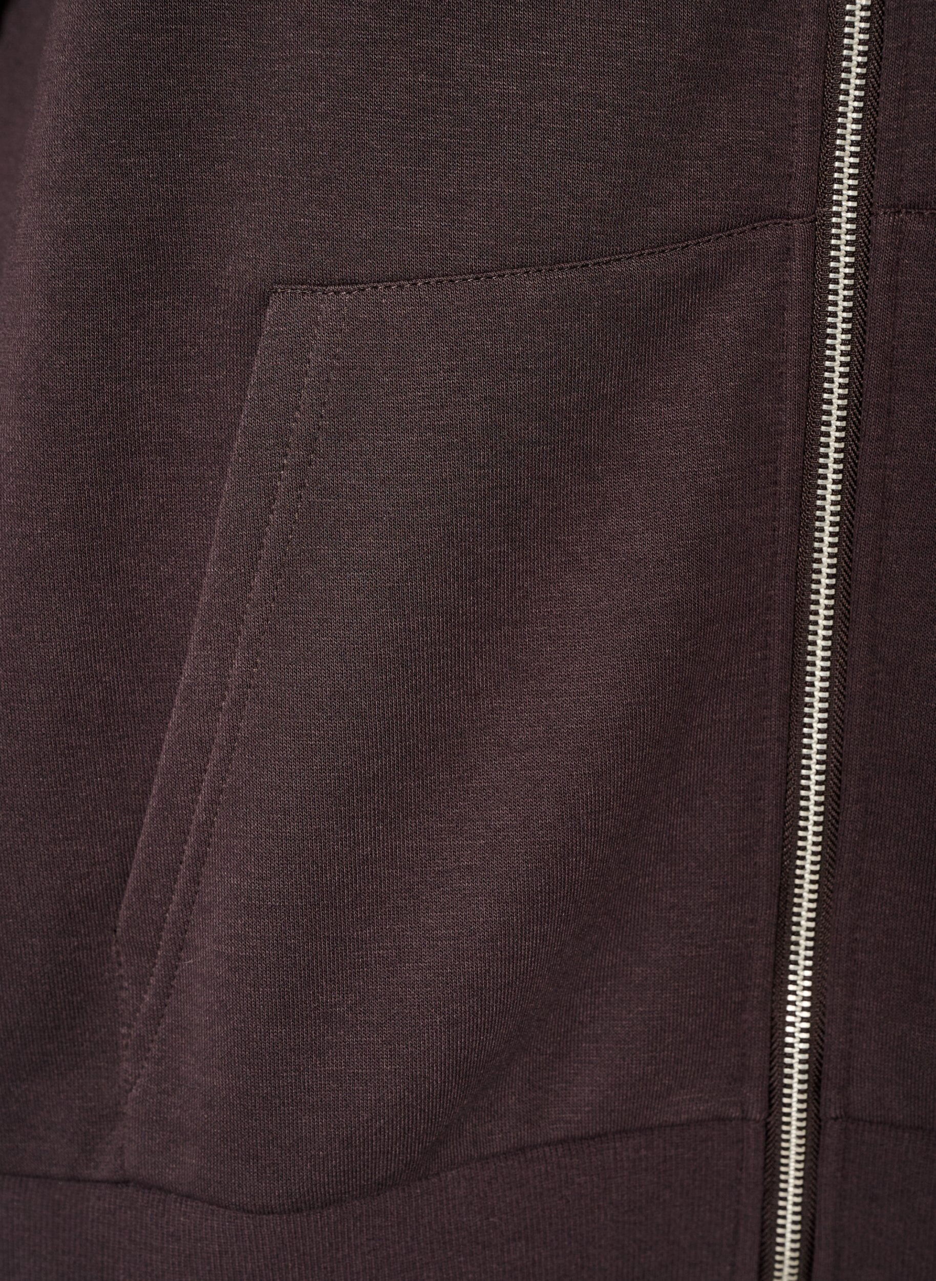 ZizziSweat h&aelig;ttetr&oslash;je med lynl&aring;s og lommer, Brun, Packshot image number 3
