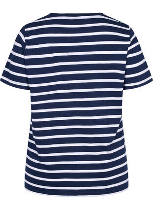 Stribet bomulds t-shirt med v-udskæring, Navy B White Stripe, Packshot image number 1