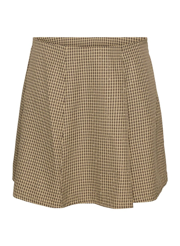 Nederdel med sm&aring;ternet m&oslash;nster og rhinsten, Brun, Packshot image number 0