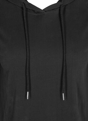 Bomulds sweatkjole med hætte, Black Solid, Packshot image number 2