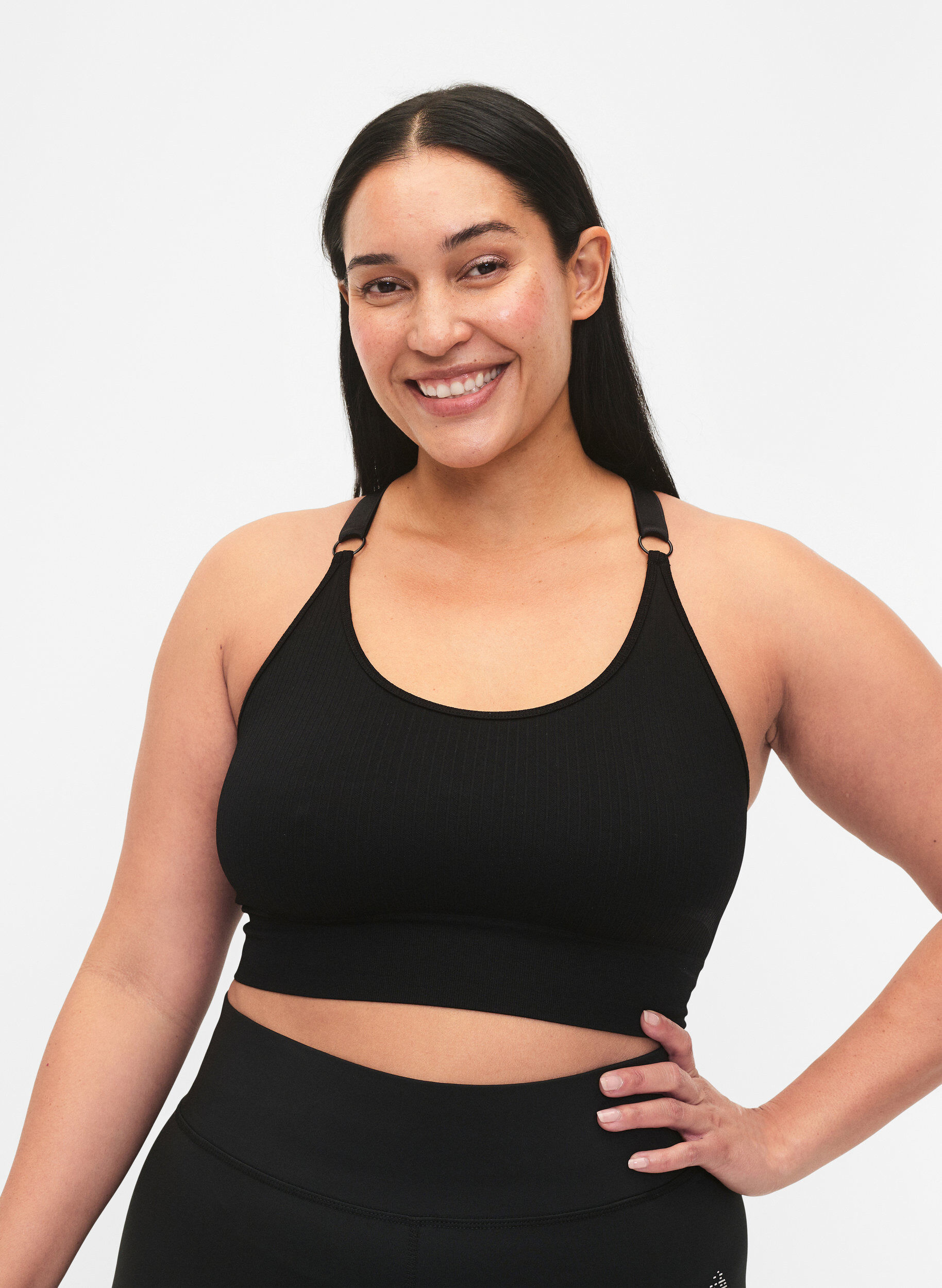 Zizzi Seamless sports bh i ribkvalitet, Black, Model image number 0