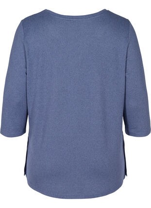 Bluse med 3/4 ærmer og knapper, Crown Blue Melange, Packshot image number 1