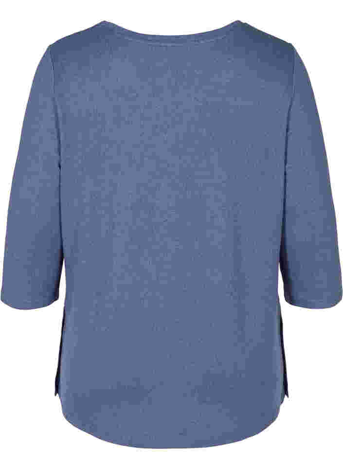 Bluse med 3/4 ærmer og knapper, Crown Blue Melange, Packshot image number 1