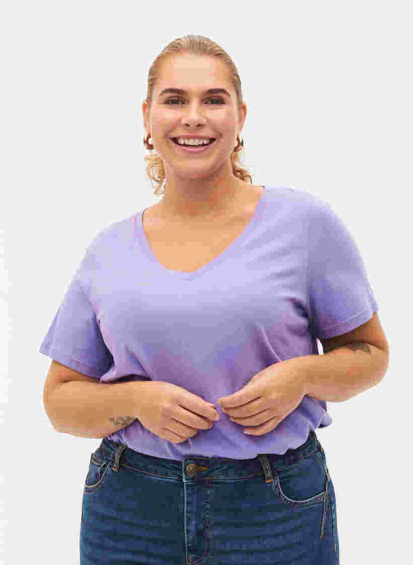 2-pak basis t-shirt i bomuld, Paisley Purple/Navy, Model image number 0