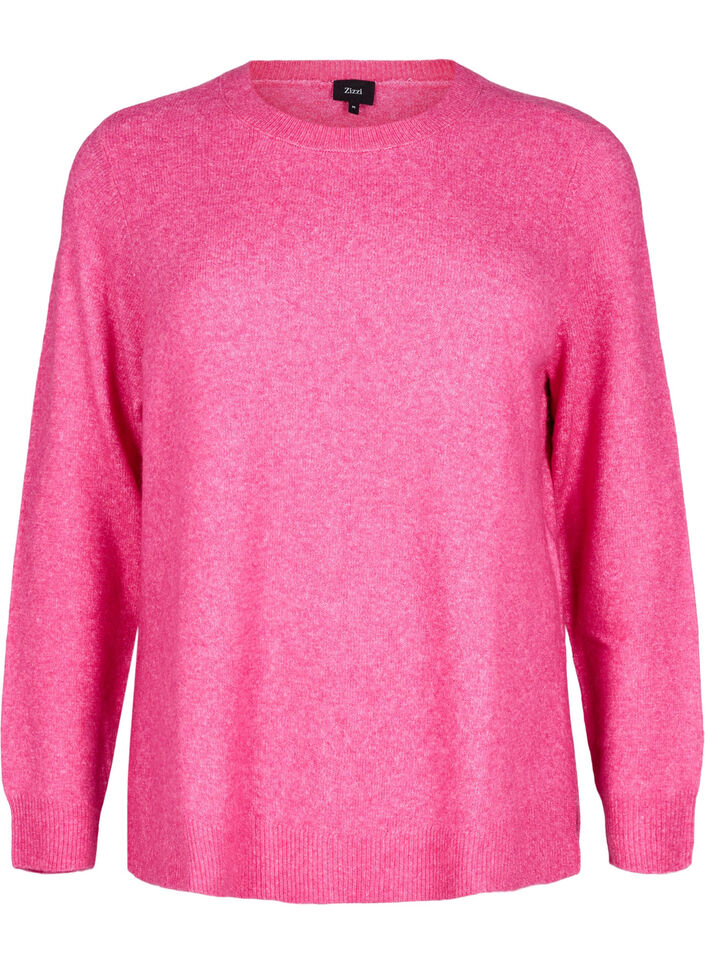 Strikbluse med uld og slidser, Raspberry Rose Mel., Packshot image number 0
