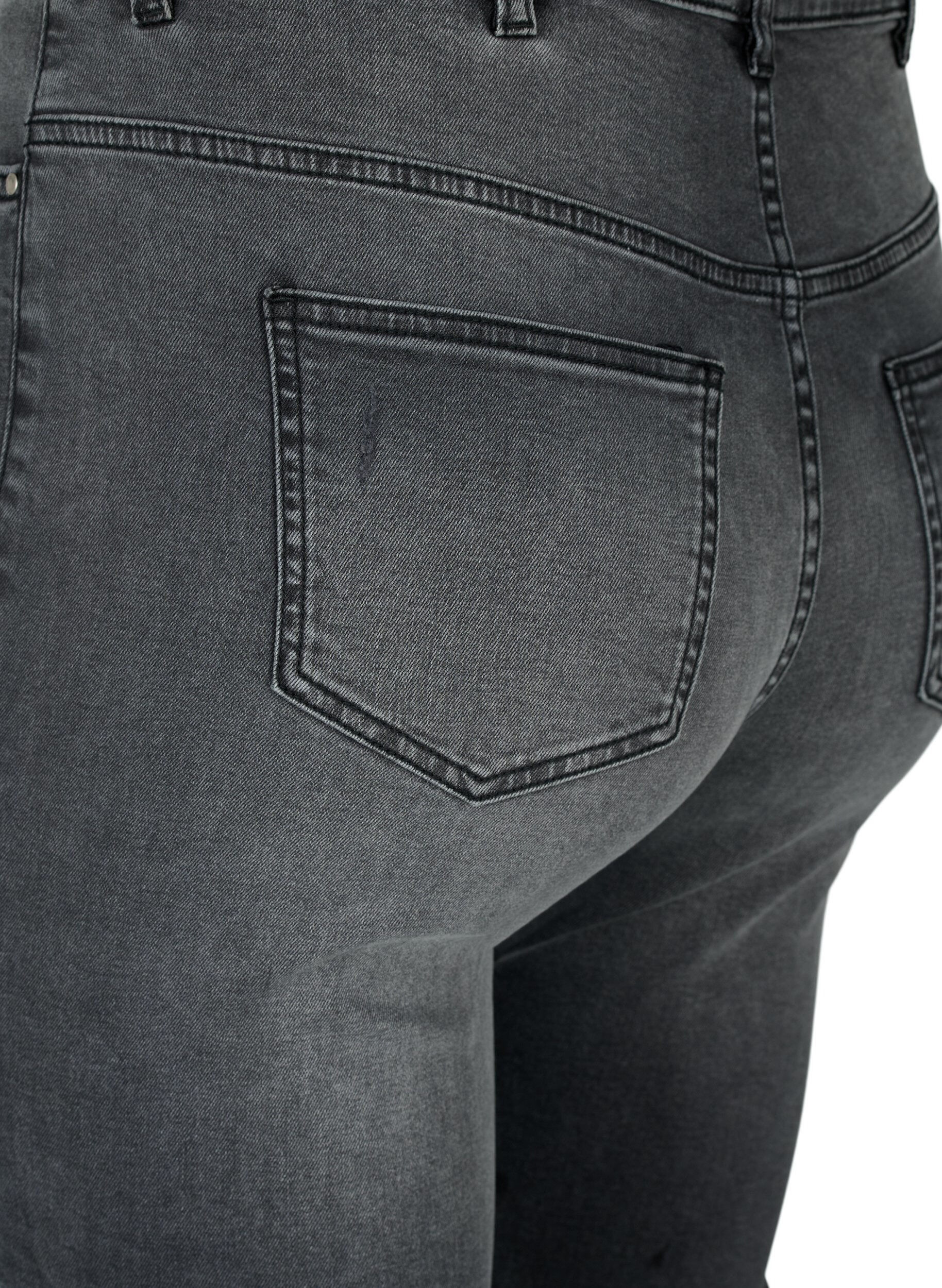 Zizzi T&aelig;tsiddende jeans med sliddetaljer, Grey Denim, Packshot image number 3