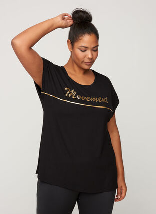 Trænings t-shirt med print på brystet, Black, Model image number 0