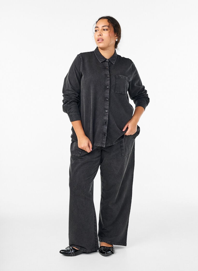 Skjorte i sweatkvalitet med washed effekt, Grå, Model image number 1