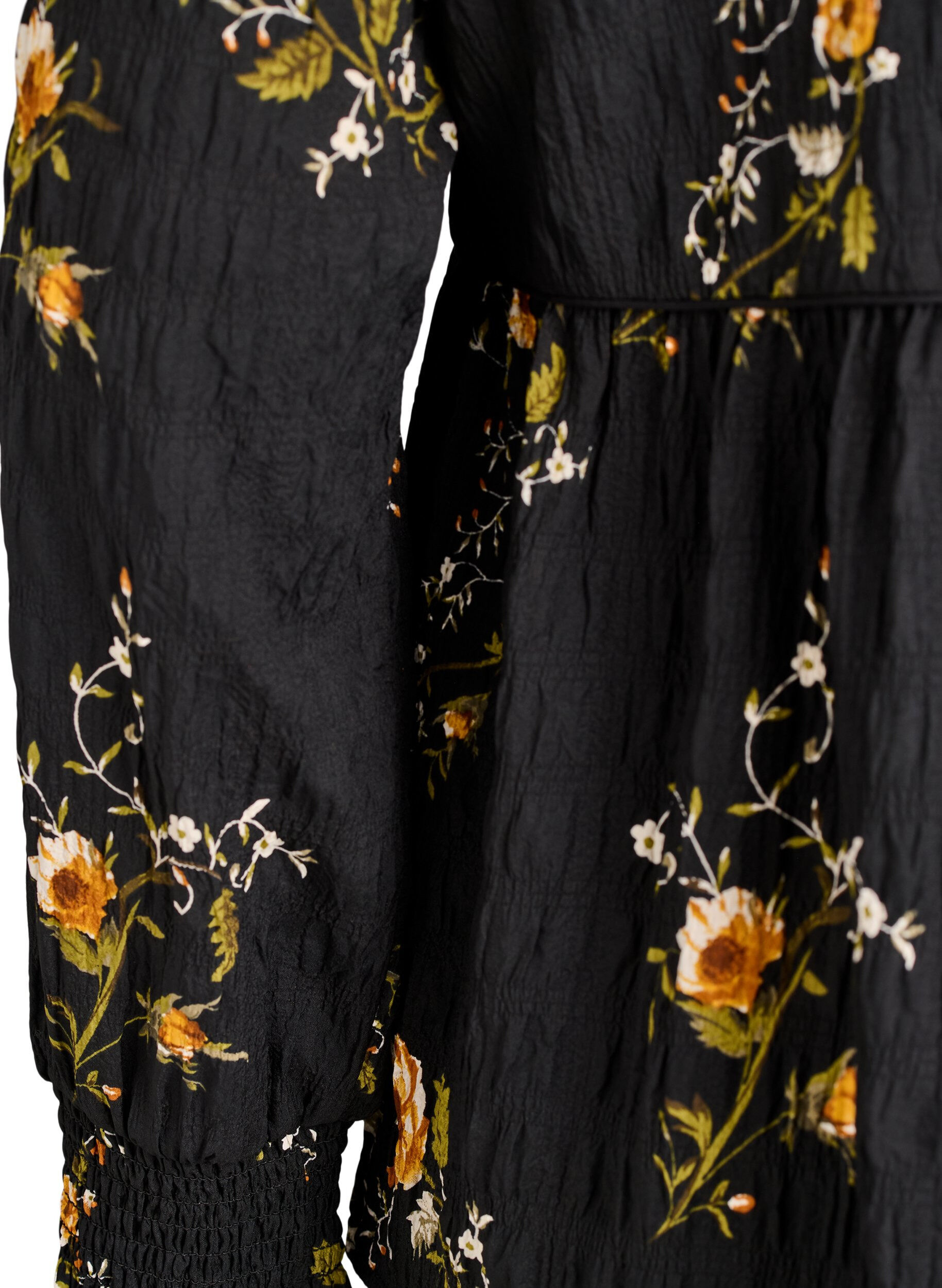 ZizziLang&aelig;rmet bluse med blomsterprint, Sort, Packshot image number 3