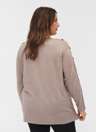 Langærmet bluse med knappedetaljer, Rocky Road Melange, Model image number 1