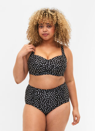 Ekstra højtaljet bikini underdel med print, Black White Dot, Model image number 0