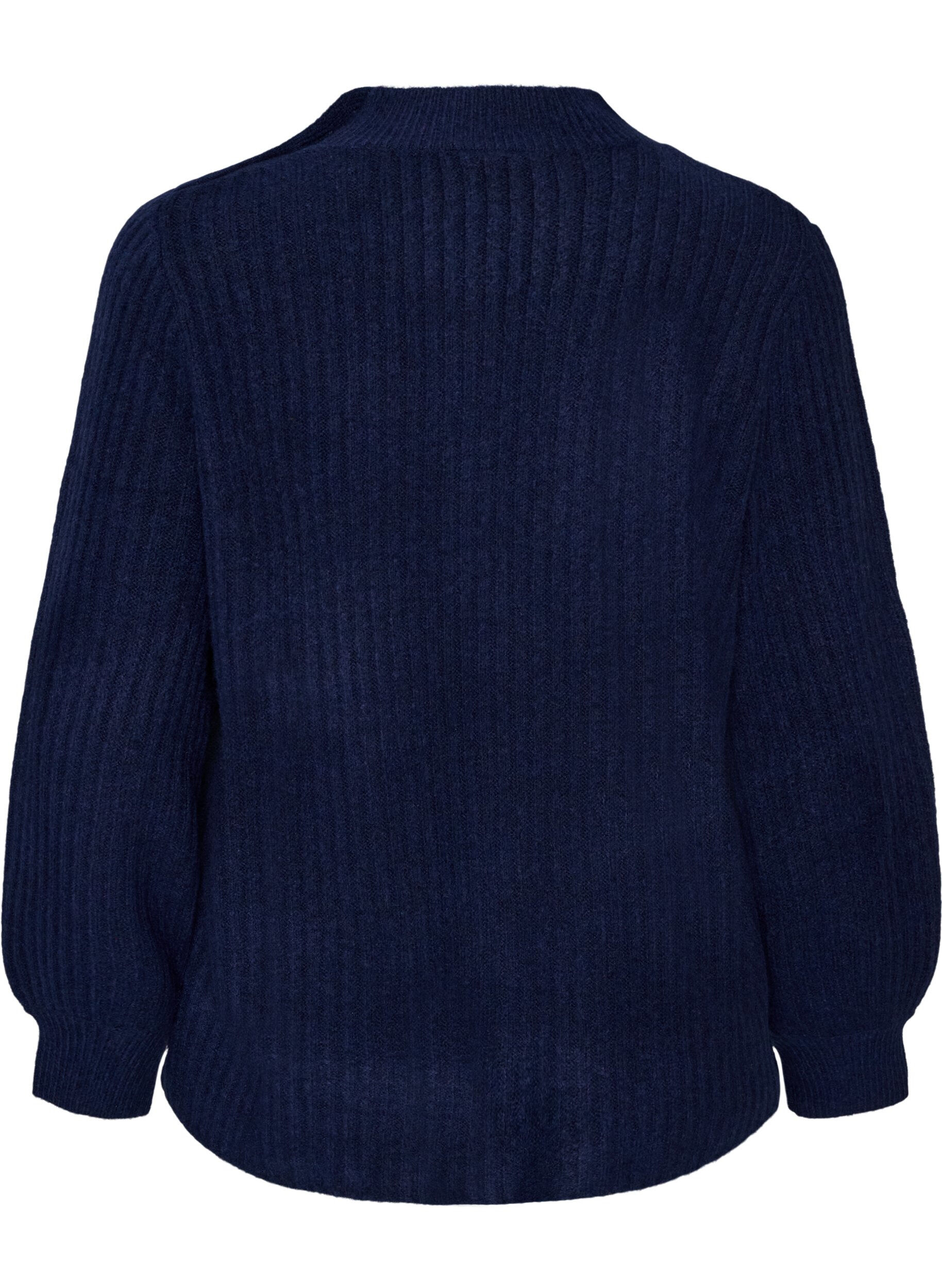 ZizziRibstrikket sweater med ballon&aelig;rmer og knapper, Bl&aring;, Packshot image number 1